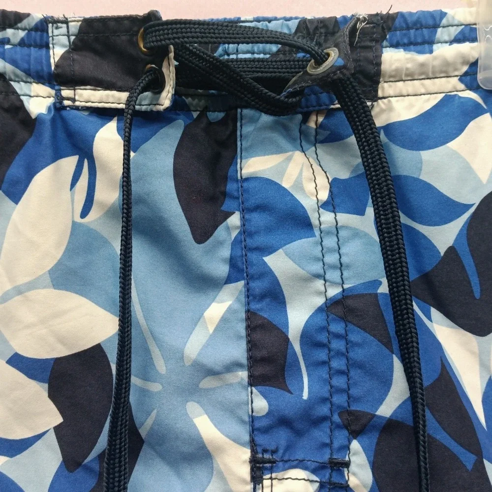 Burnside Mens Floral Board Shorts Blue White Swim Trunks Size L Cargo Pocket
